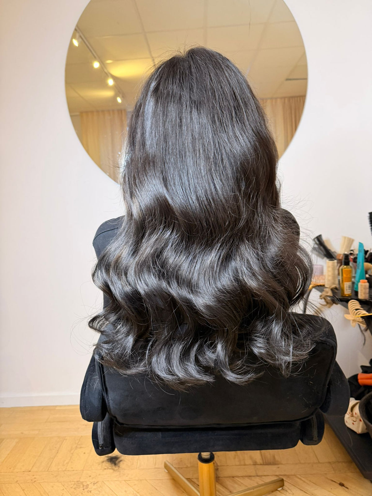 Client wearing Body Wave 10A Virgin Hair, back view