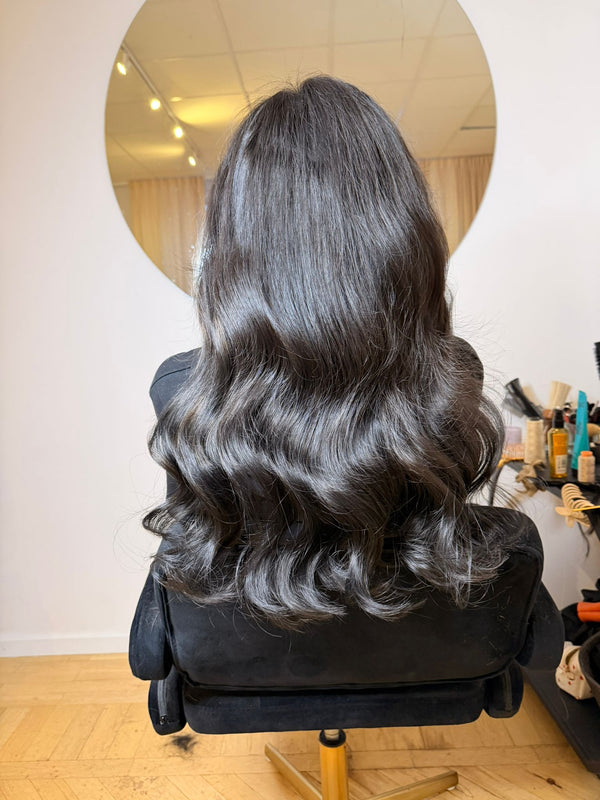 Client wearing Body Wave 10A Virgin Hair, back view