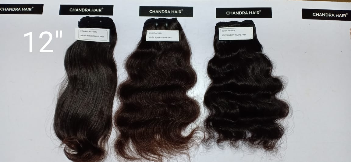 Raw South Indian hair bundles labelled 12 inches, length chart photo