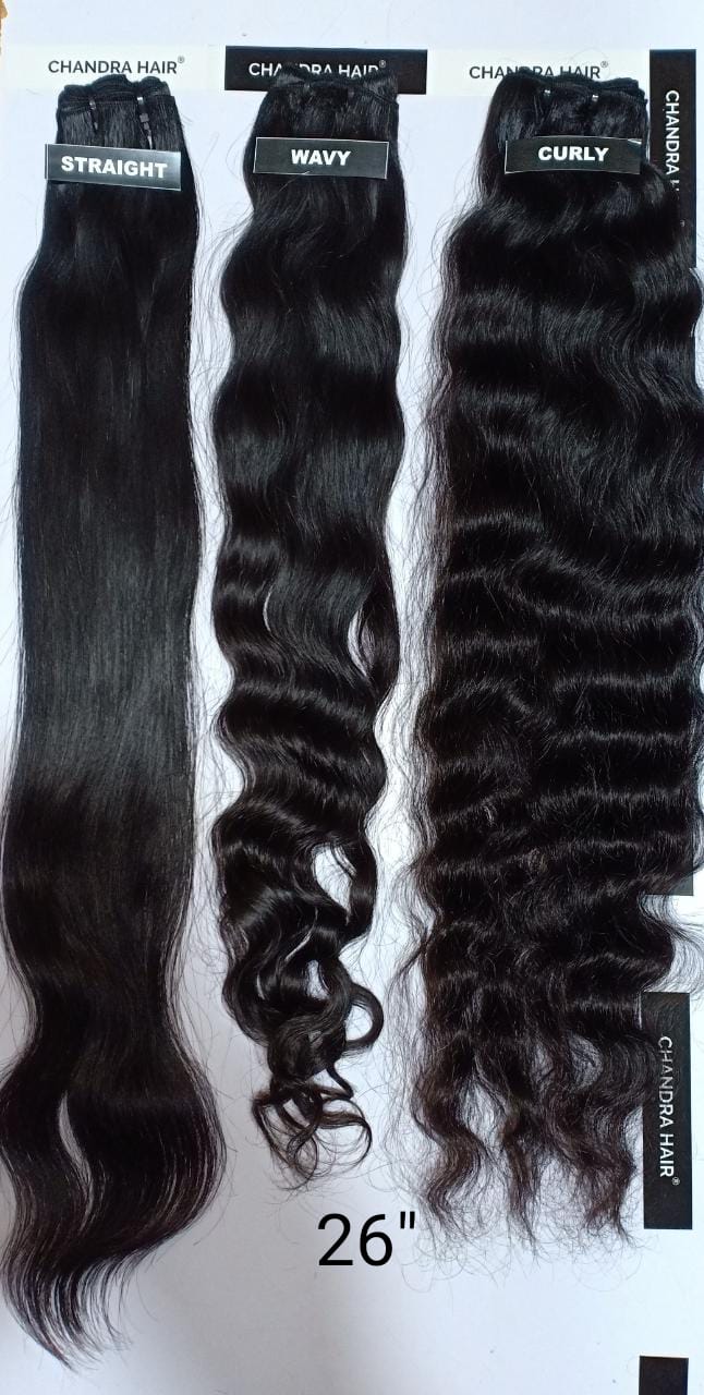 Raw South Indian hair bundles labelled 26 inches, length chart photo