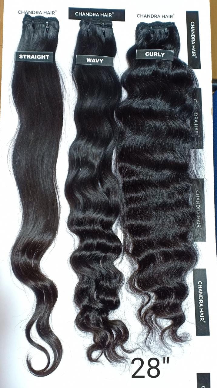 Raw South Indian hair bundles labelled 28 inches, length chart photo