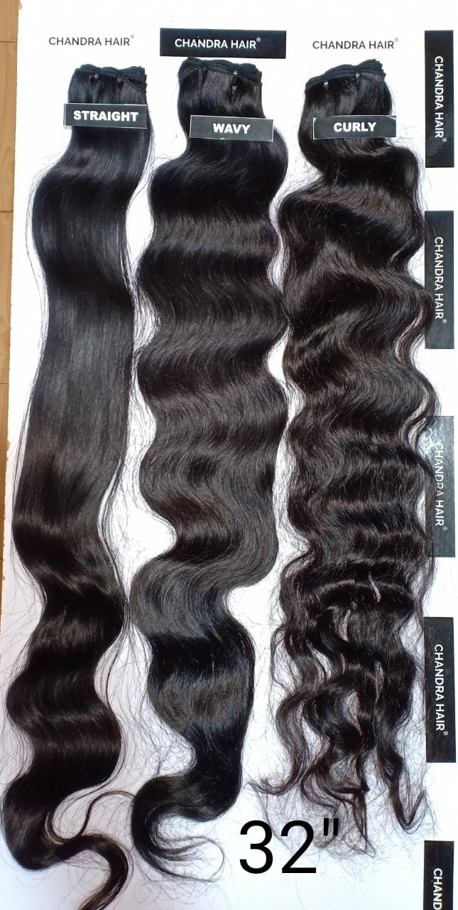 Raw South Indian hair bundles labelled 32 inches, length chart photo