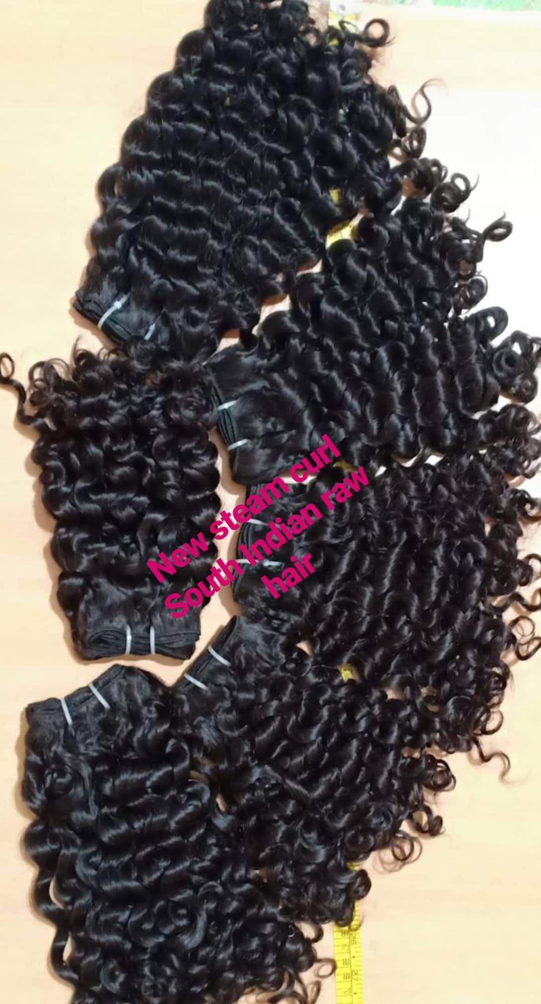 Kinky curly unprocessed South Indian temple hair hand-tied weft set, alternate photo