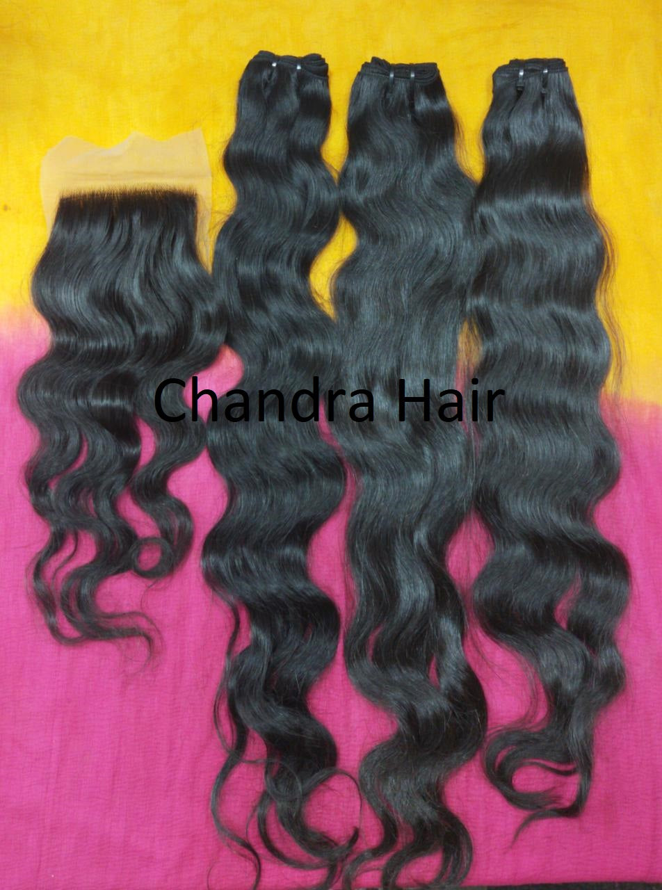 Wholesale package of 60 raw South Indian natural wavy bundles, product view