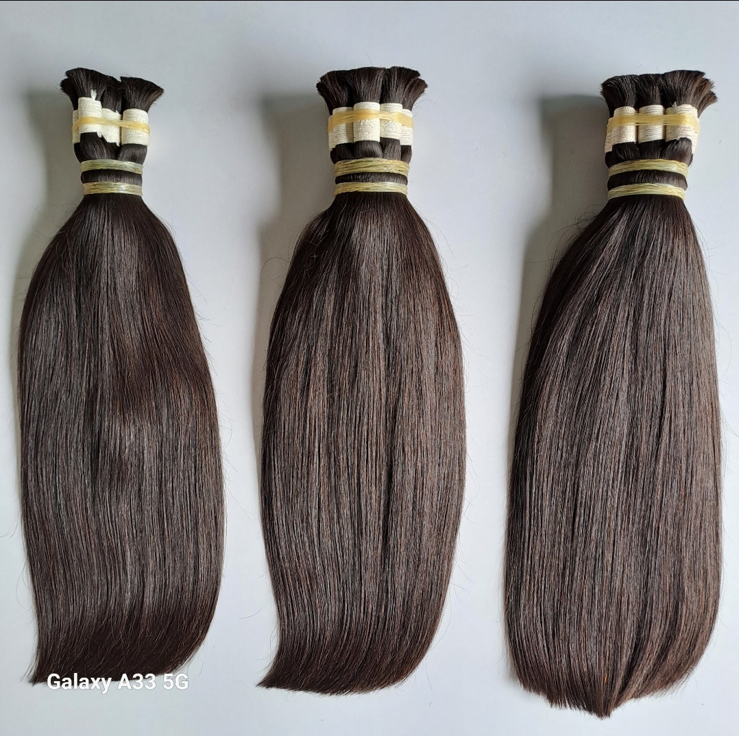 Double drawn bone straight North Indian raw bulk hair, alternate photo