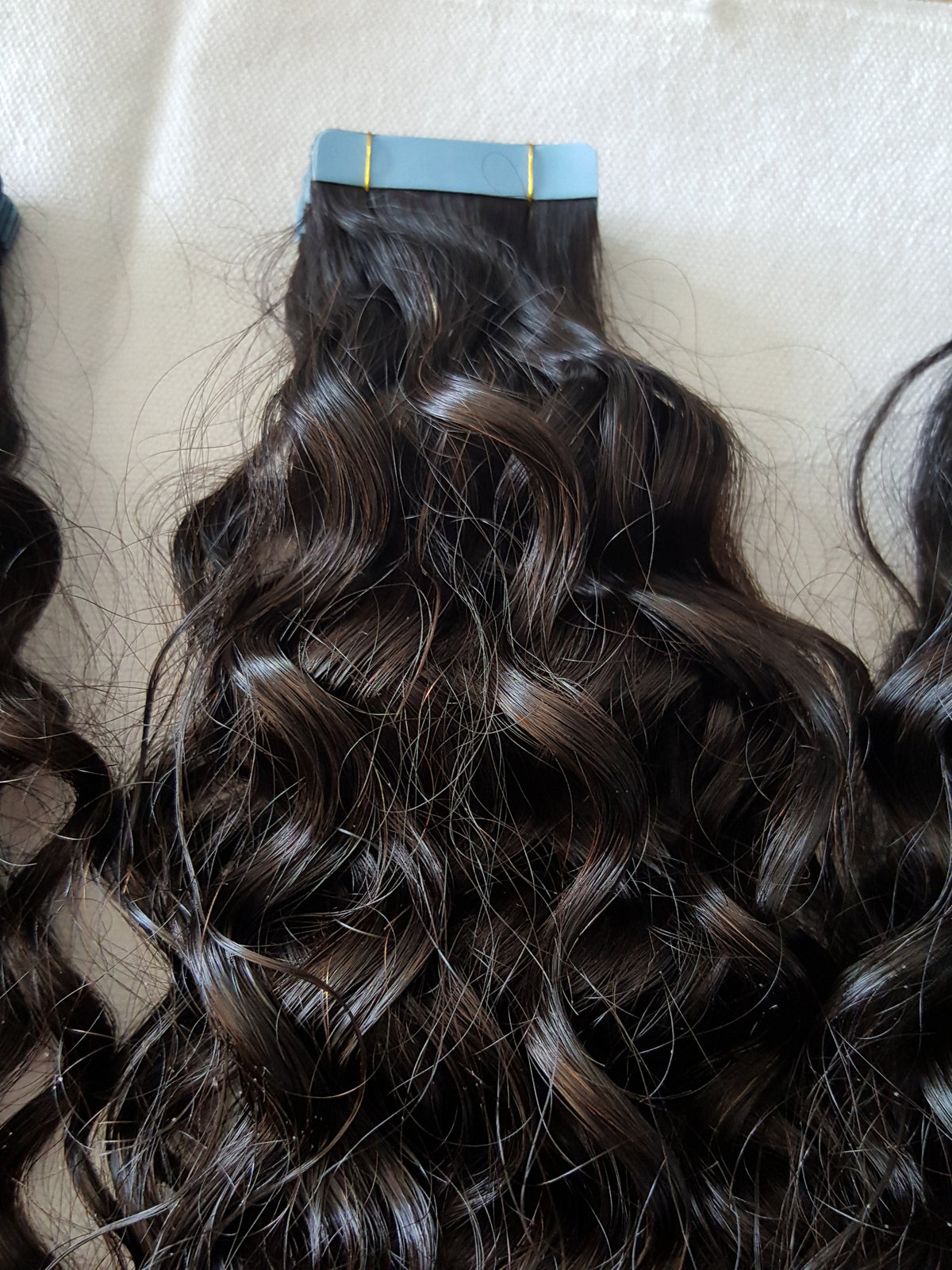 Curly 9A virgin hair tape-in extensions, alternate photo