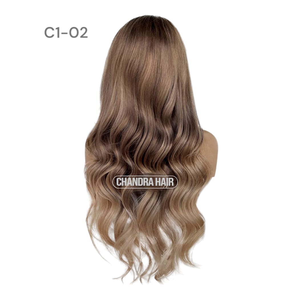 Balayage HD glueless salon wig, model C2, in 9A virgin hair, back view showing color blend