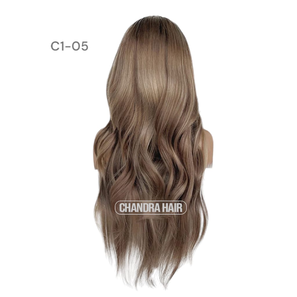 Balayage HD glueless salon wig, model C5, in 9A virgin hair, back view showing color blend