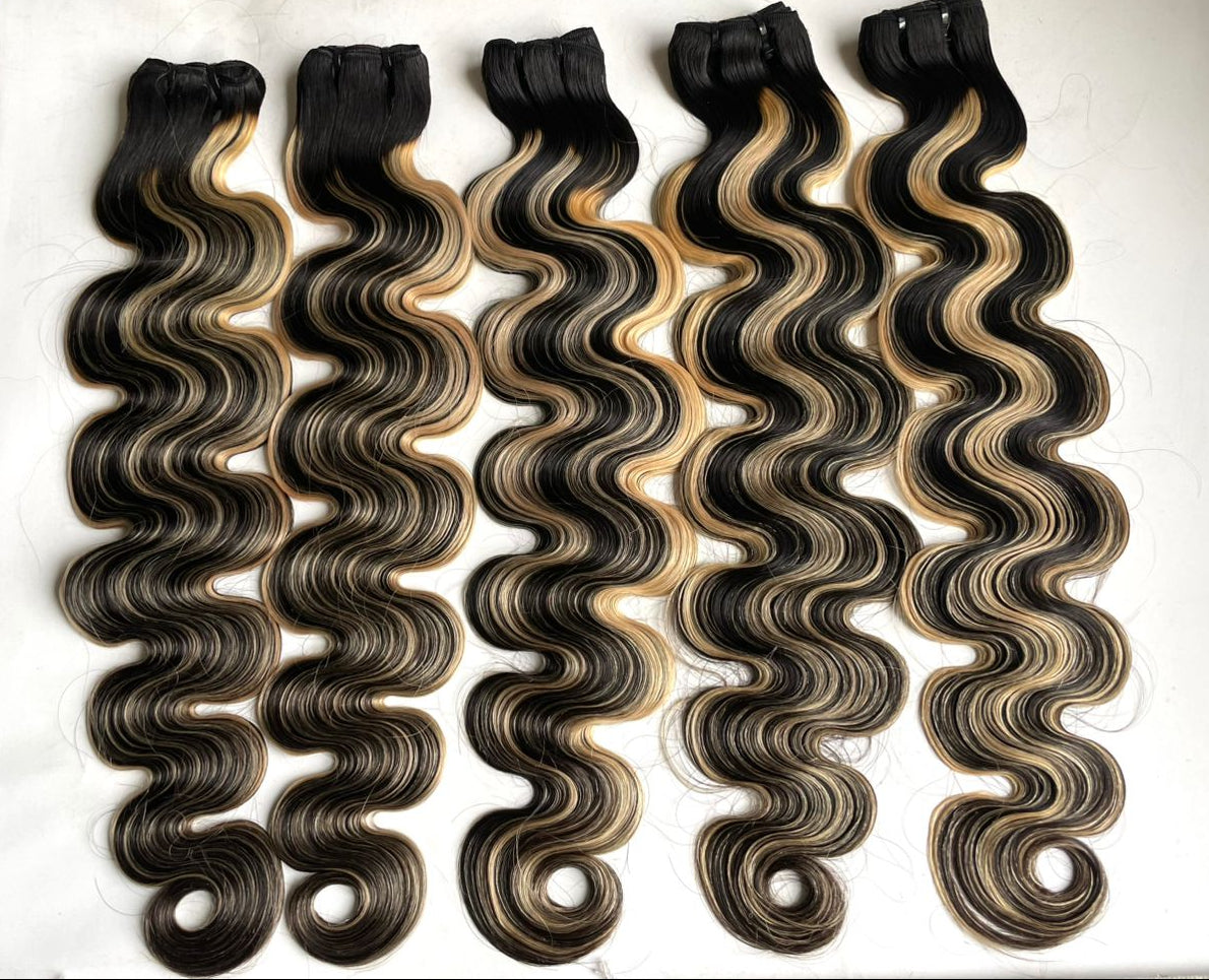 Body wave 10A virgin hair weft with #613 highlights