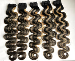Set of hair extensions with wavy texture on a white background