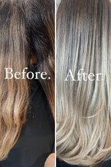 Before and after: 10A double drawn tape-in extensions, blended blonde balayage