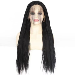 Perruque tressée en dentelle synthétique de haute qualité 13x3,5 couleur noire
