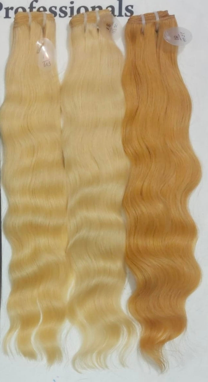 Blonde #613, #27 or #60 raw South Indian weft bundles, sold by the bundle