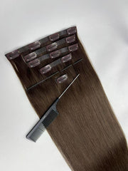 10A Indian Hair Double Drawn Straight INJECTED PU CLIP HAIR EXTENSIONS