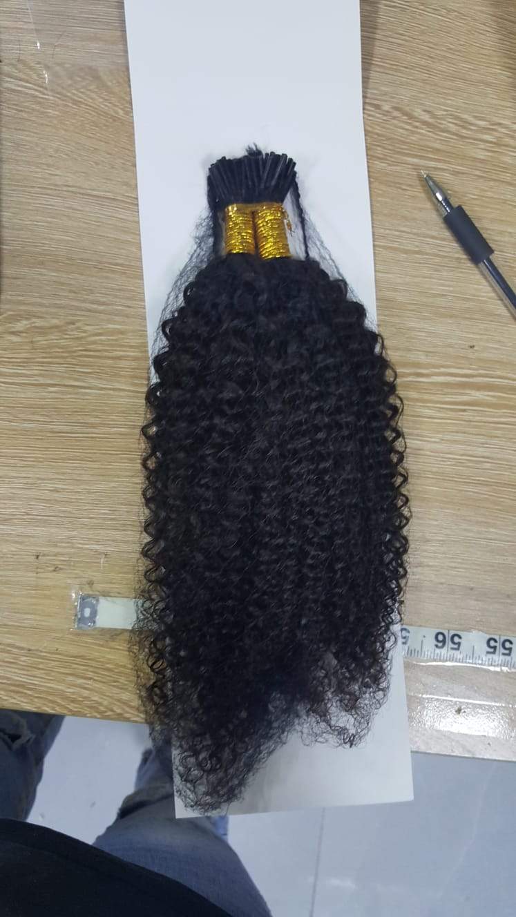 Kinky curly 9A virgin hair I-tip microlinks, alternate photo