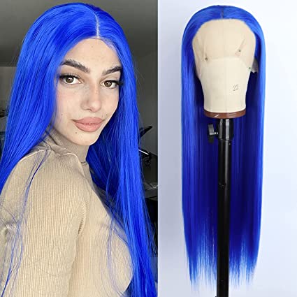 High Quality Synthetic Lace Front Wig 13x3.5  Blue Color