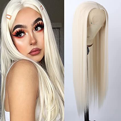 #60 platinum blonde synthetic lace front wig