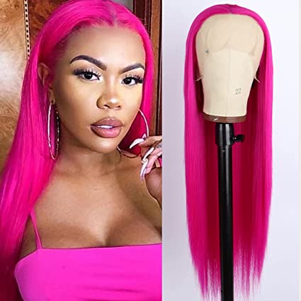 Pink synthetic lace front wig
