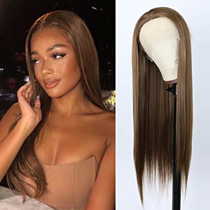 Medium brown synthetic lace front wig
