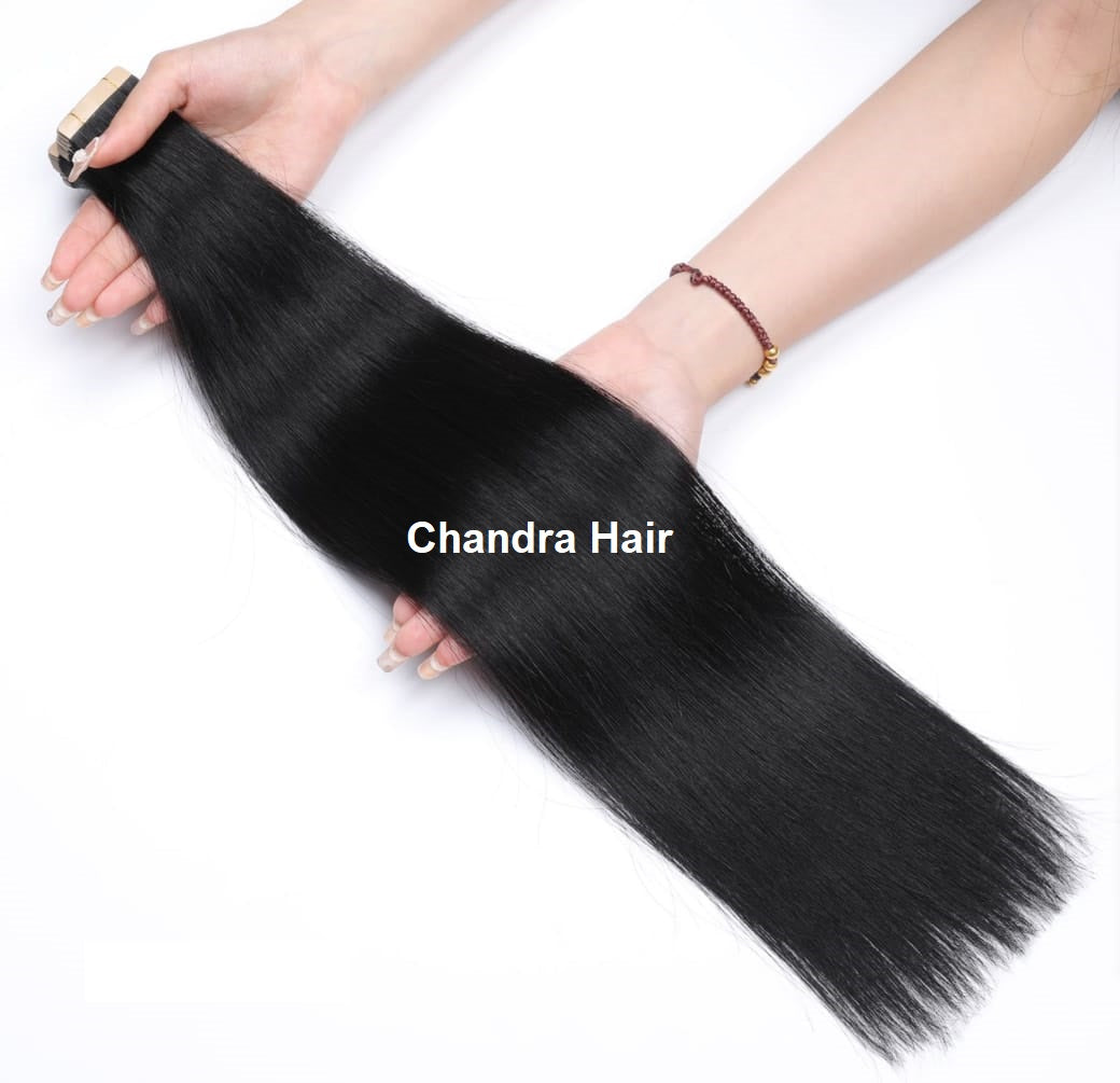 Natural black straight 9A virgin hair tape-in extensions