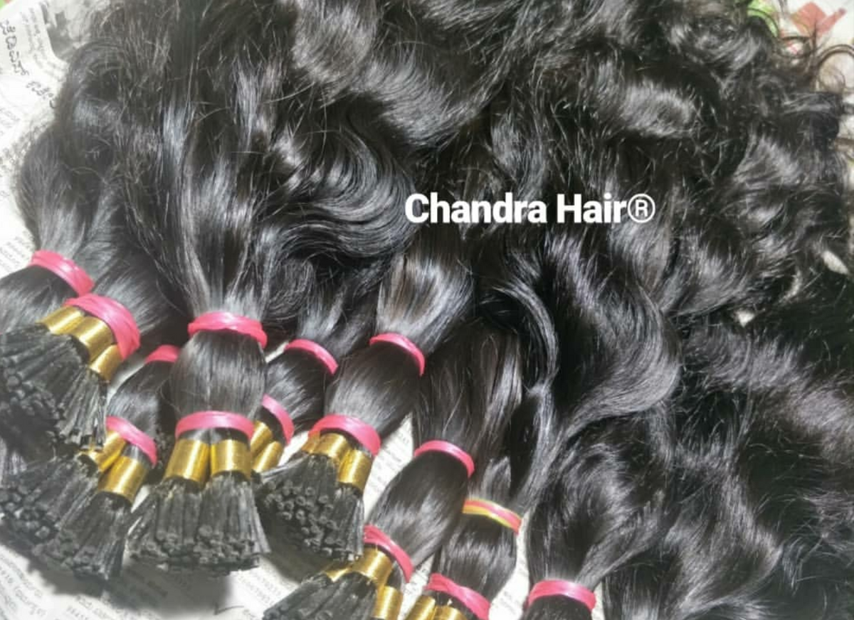 Natural wavy single-donor South Indian hair I-tip strands, another angle