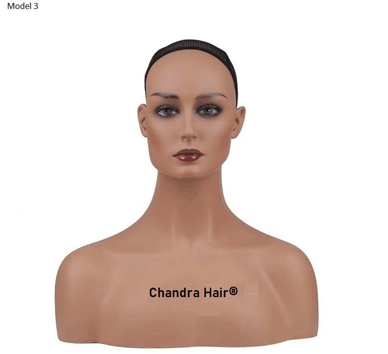 Mannequin head with medium brown skin tone for wig making, view 5