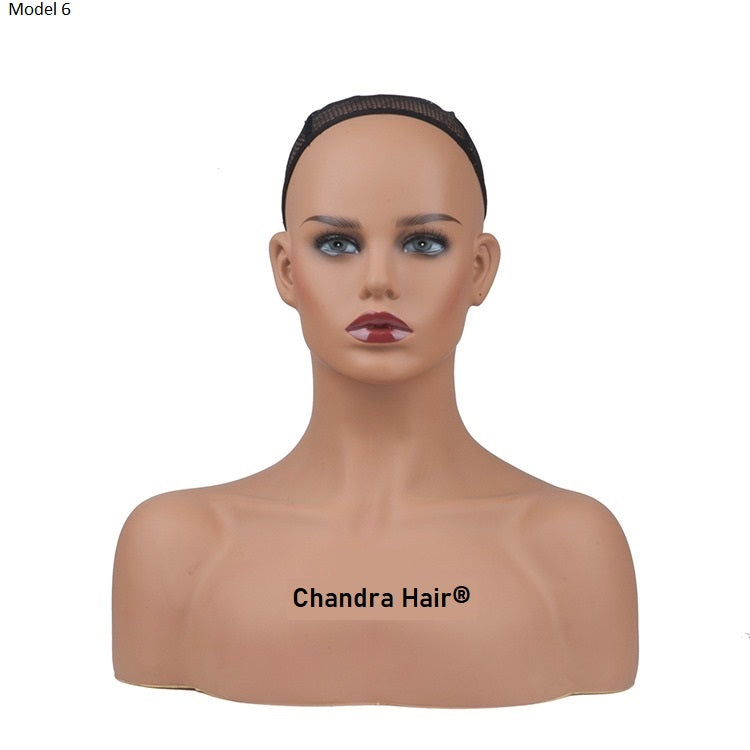 Mannequin head with tan skin tone for wig making, view 8