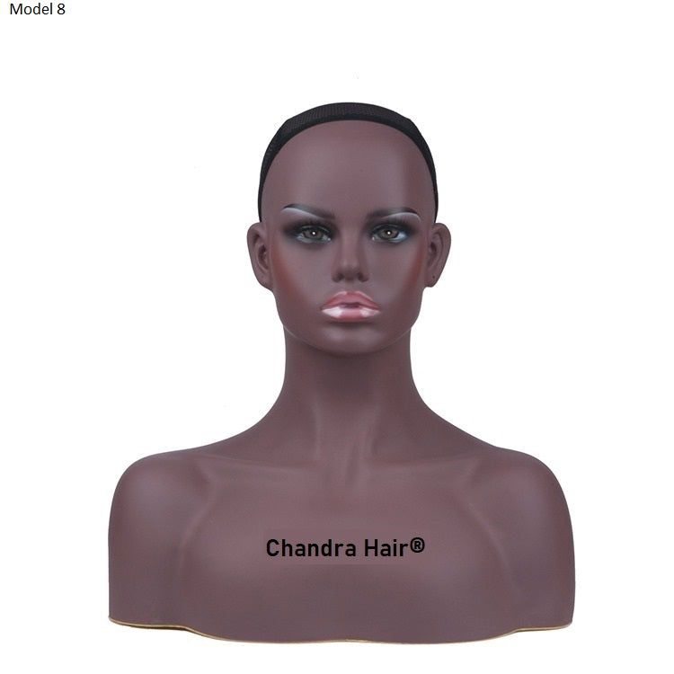 Mannequin head with dark brown skin tone for wig making, view 10