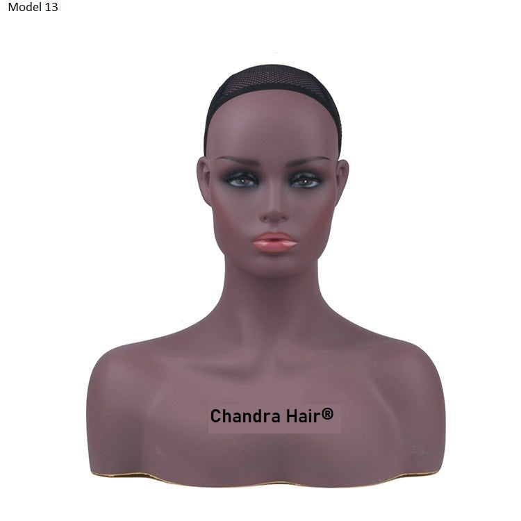 Mannequin head with dark brown skin tone for wig making, view 13