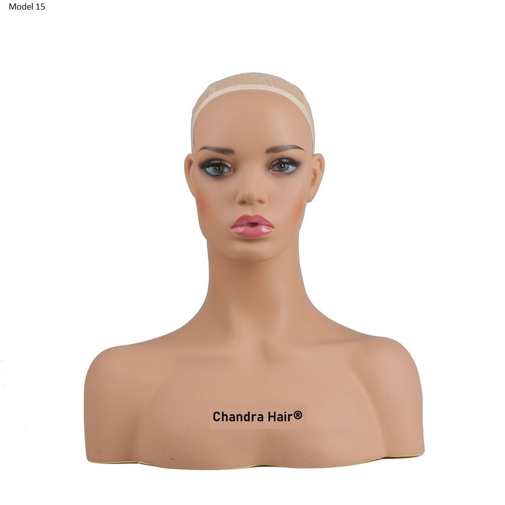 Mannequin head with tan skin tone for wig making, view 15