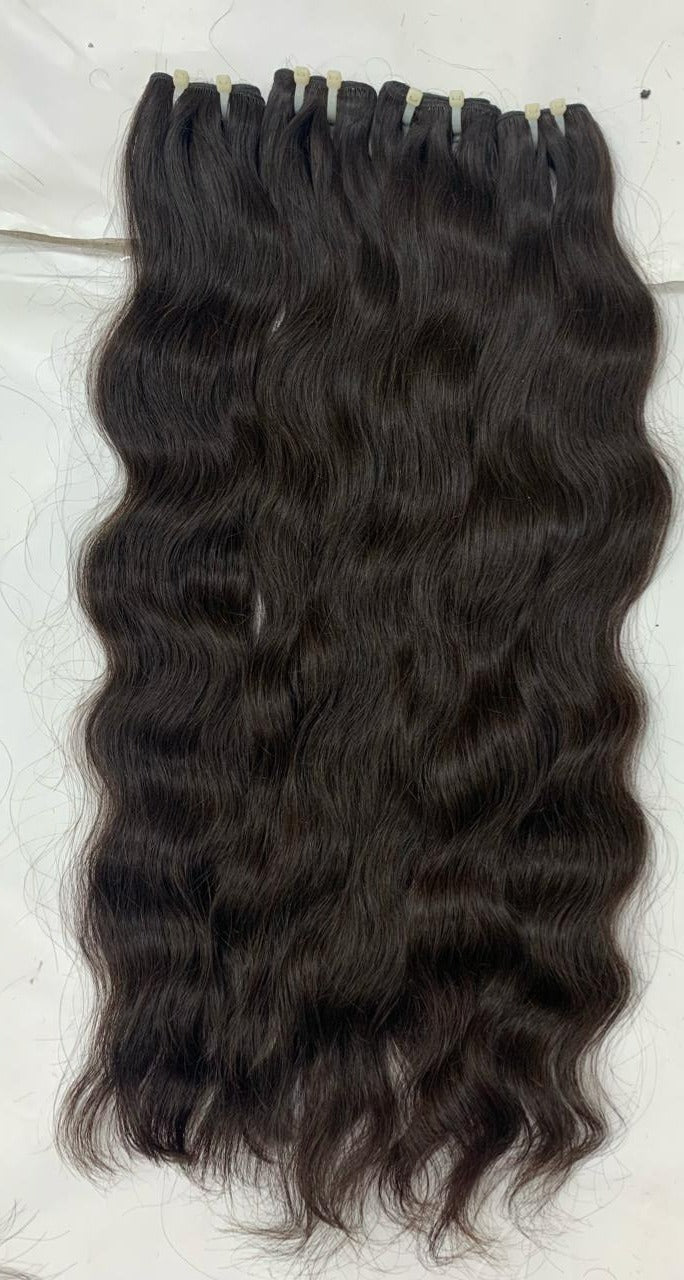 Double drawn raw North Indian natural wave weft bundles, sold by the bundle