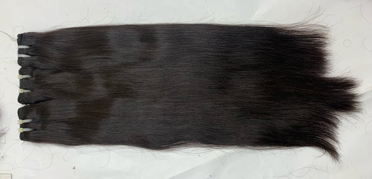 Double drawn raw North Indian straight weft bundles, another angle