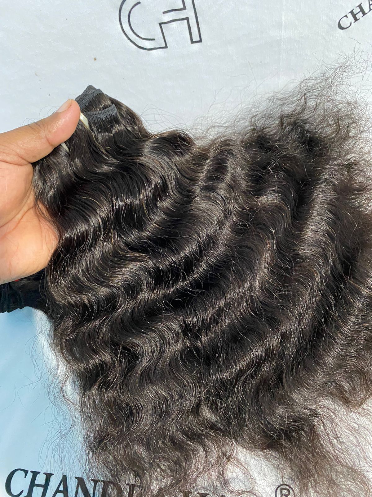 Loose curly raw North Indian weft bundles, another angle