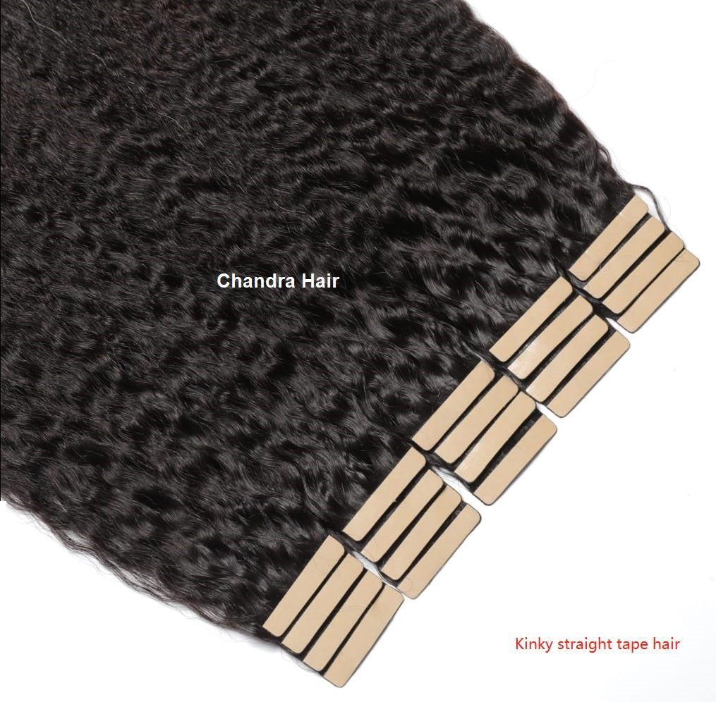 Kinky straight 9A virgin hair tape-in extensions, alternate photo