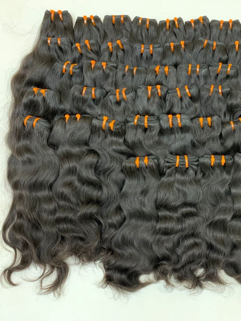 Natural wavy Cambodian raw hair weft bundles, USA stock