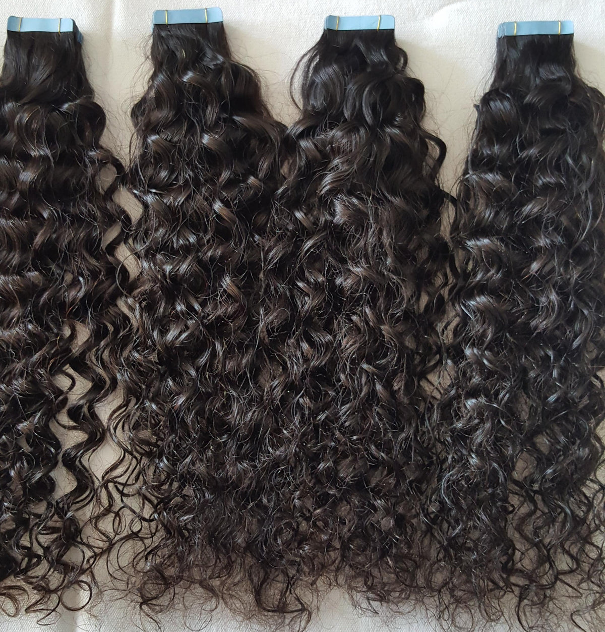 Curly 9A virgin hair tape-in extensions, 40 pieces per pack