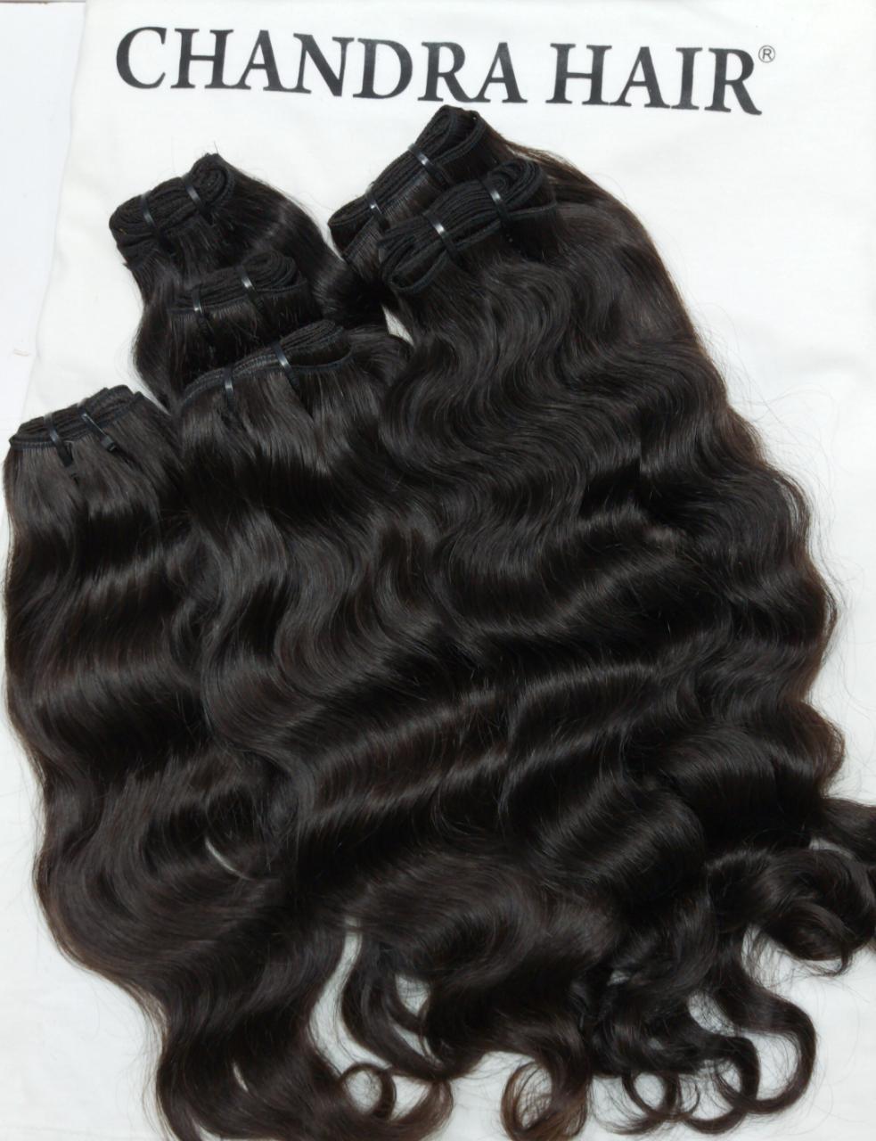 Raw South Indian natural wavy weft bundles, sold by the bundle