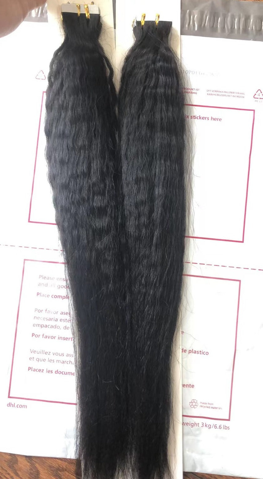 Kinky straight 10A virgin hair tape-in extensions, product photo