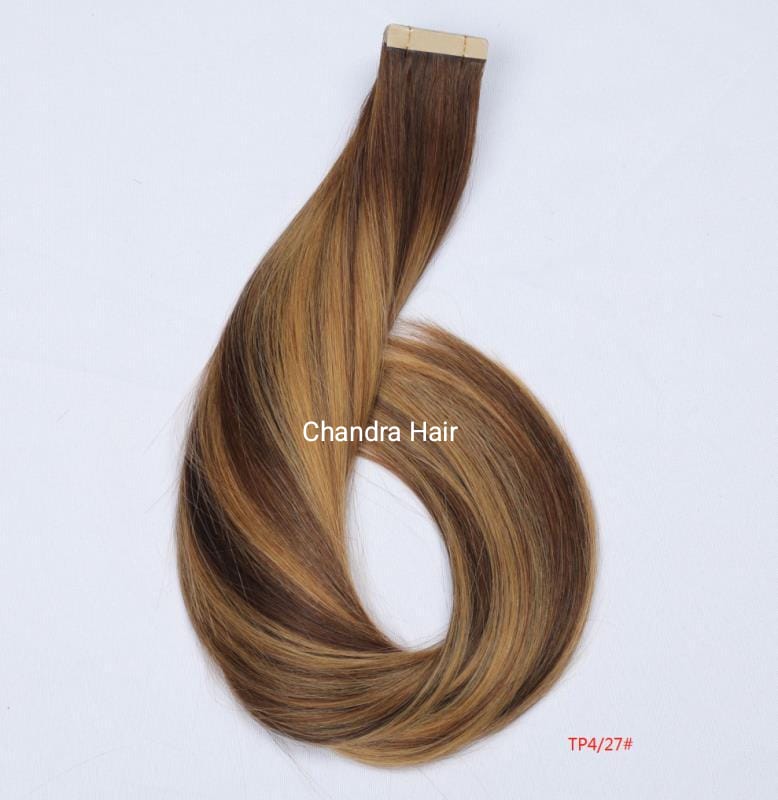 Straight colored 9A+ virgin hair tape-in extensions, full ends