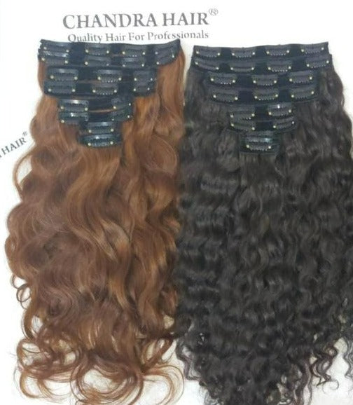 Unprocessed North Indian hair clip-in set, another angle