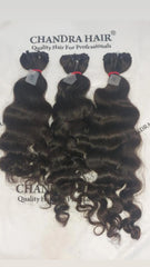 Chandra Hair three bundles of wavy black hair extensions with shiny curls for professional use