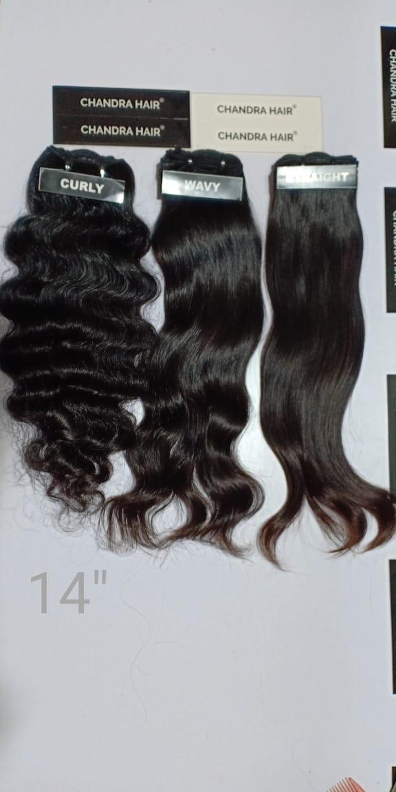 Raw South Indian hair bundles labelled 14 inches, length chart photo