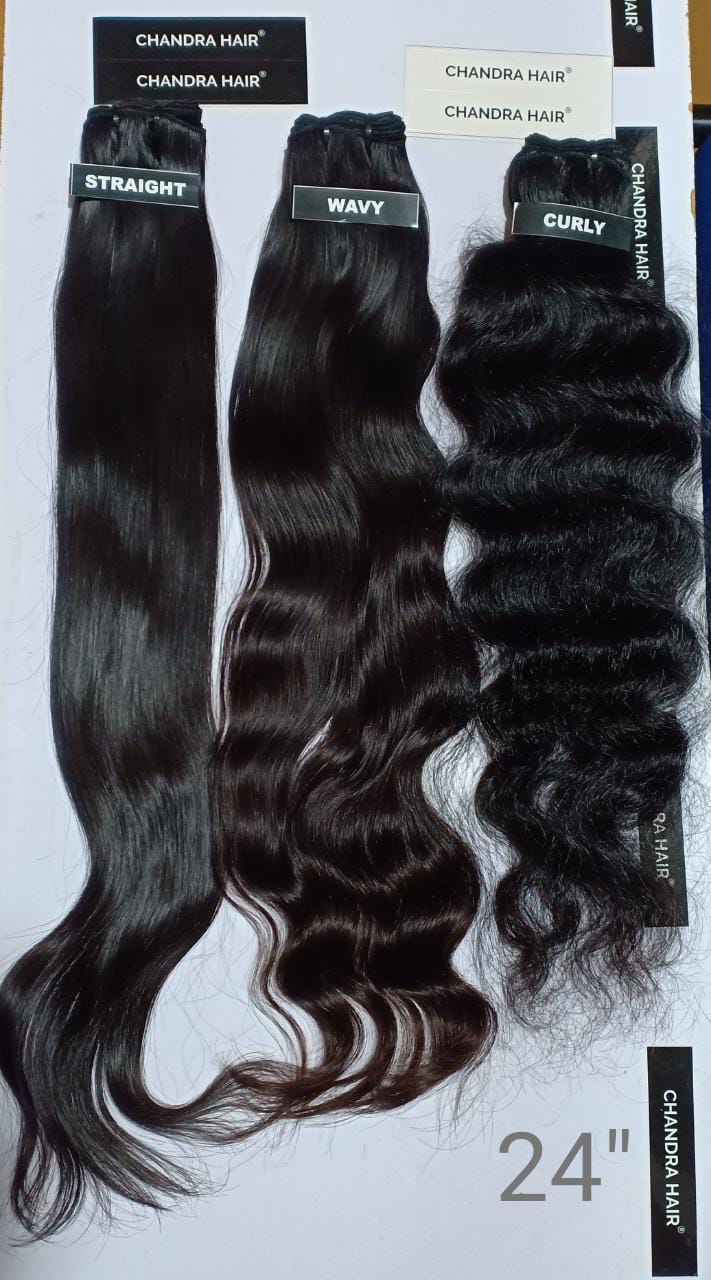 Raw South Indian hair bundles labelled 24 inches, length chart photo