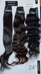 Chandra Hair 24 inch straight wavy and curly hair extensions showcasing natural black texture