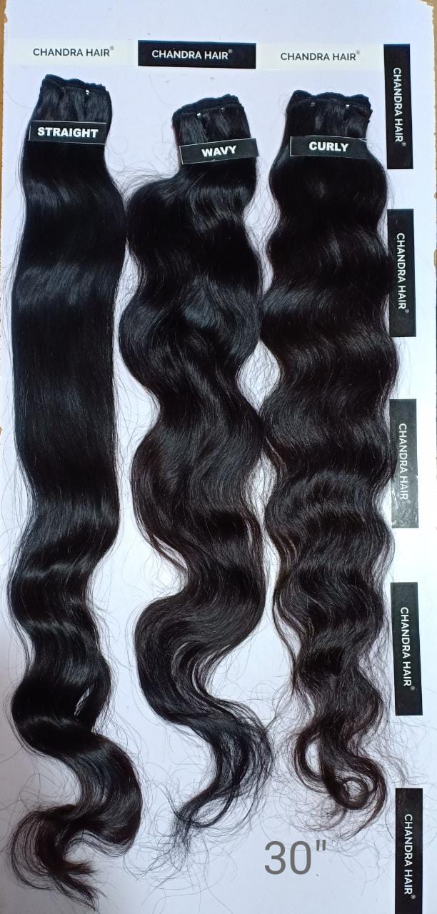 Raw South Indian hair bundles labelled 30 inches, length chart photo
