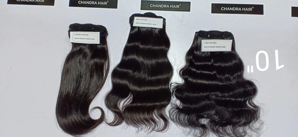 Raw South Indian hair bundles labelled 10 inches, length chart photo