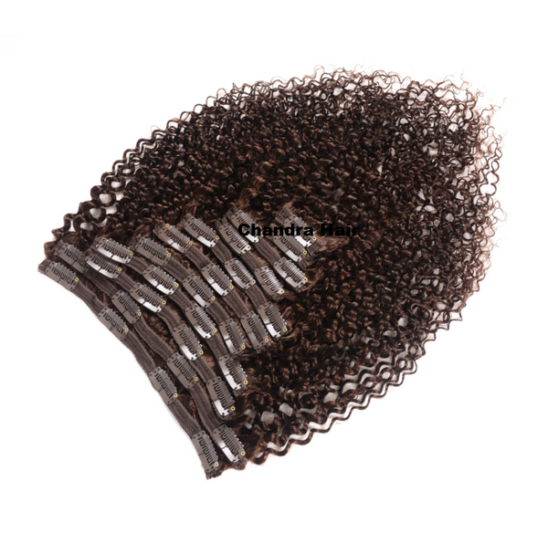Clip-ins  Curly Hair Extensions Grade 8A - COLOR BROWN #2 - Chandra Hair