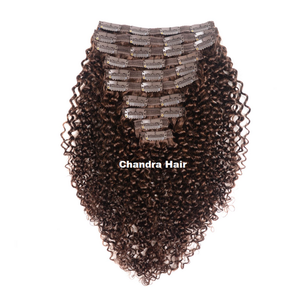 Clip-ins  Curly Hair Extensions Grade 8A - COLOR BROWN #2 - Chandra Hair
