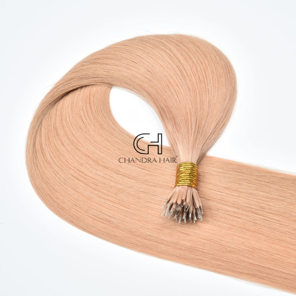 Double drawn straight colored nano rings in 10A virgin hair