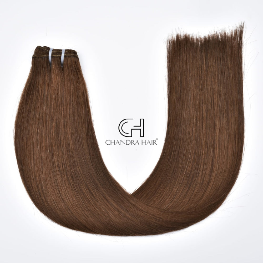 Double drawn straight colored wefts in 10A virgin hair, sold by the bundle